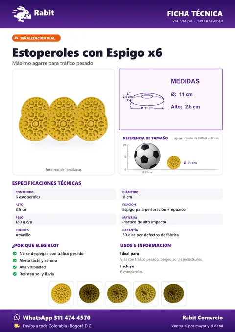Ficha técnica de Estoperoles con Espigo x6