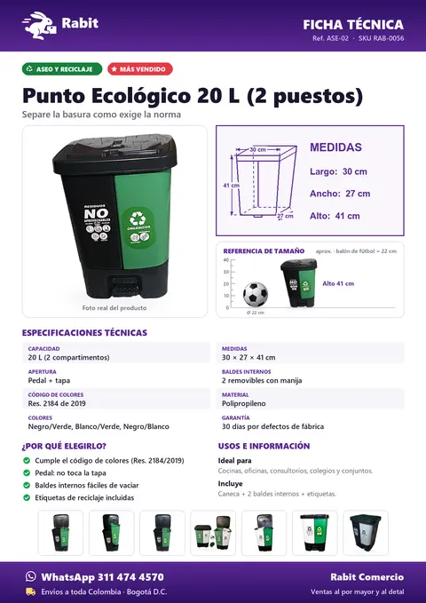 Ficha técnica de Punto Ecológico 20 L (2 puestos)
