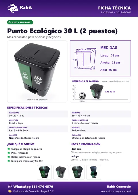 Ficha técnica de Punto Ecológico 30 L (2 puestos)