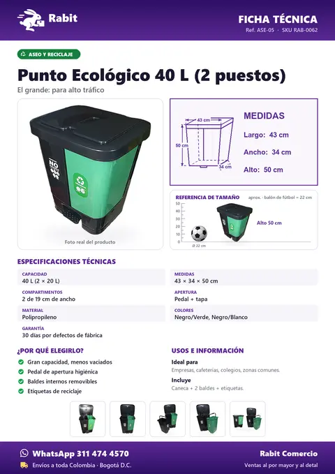 Ficha técnica de Punto Ecológico 40 L (2 puestos)
