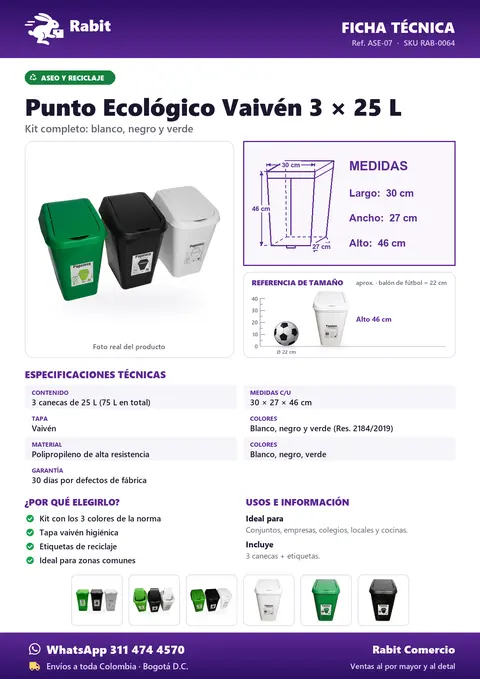 Ficha técnica de Punto Ecológico Vaivén 3 × 25 L