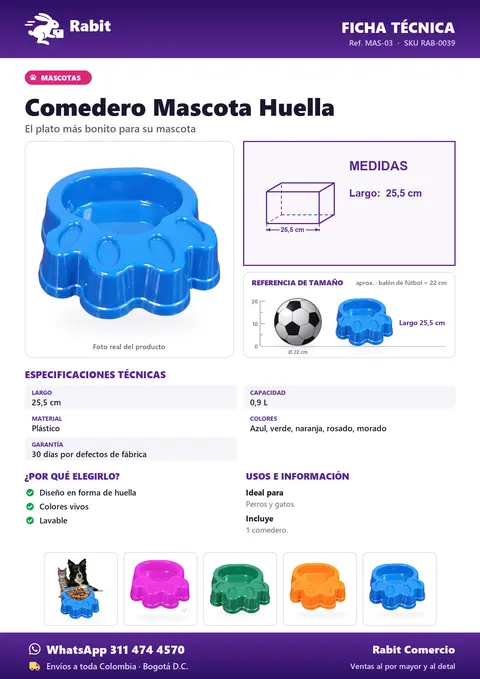 Ficha técnica de Comedero Mascota Huella
