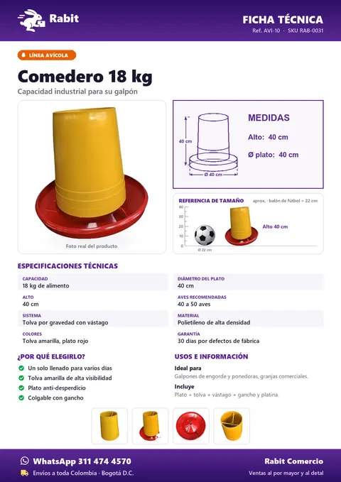 Ficha técnica de Comedero 18 kg