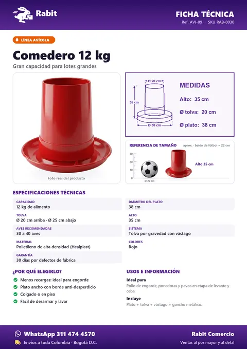 Ficha técnica de Comedero 12 kg
