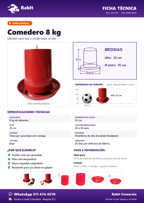 Ficha técnica de Comedero 8 kg