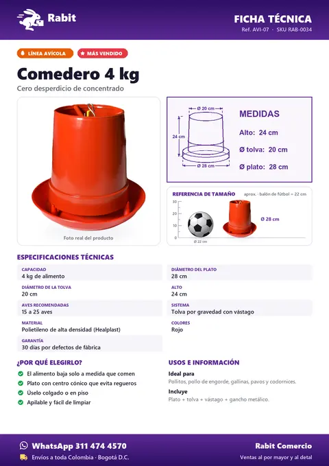 Ficha técnica de Comedero 4 kg