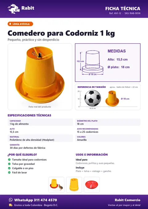 Ficha técnica de Comedero 1 Kilo