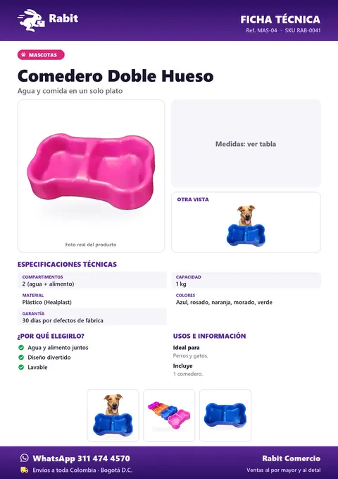 Ficha técnica de Comedero Doble Hueso