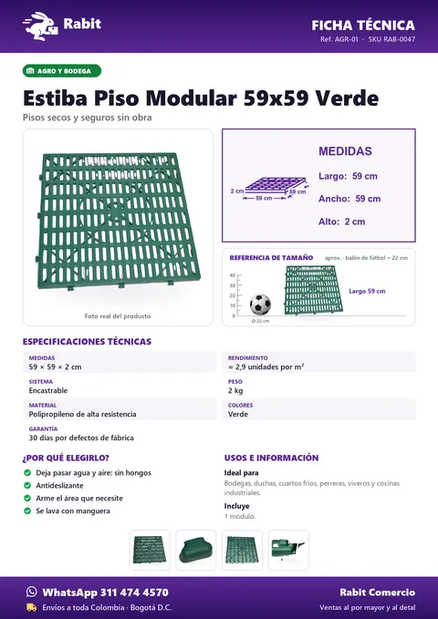Ficha técnica de Estiba Piso Modular 59x59 Verde