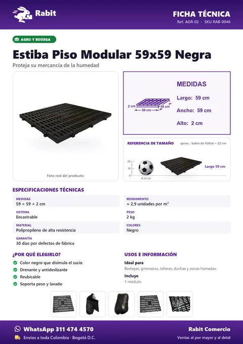 Ficha técnica de Estiba Piso Modular 59x59 Negra