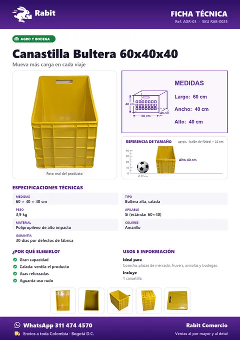 Ficha técnica de Canastilla Bultera 60x40x40