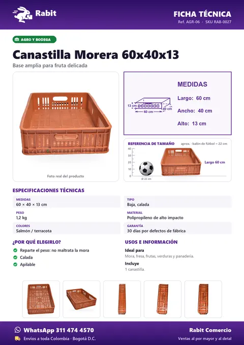 Ficha técnica de Canastilla Morera 60x40x13
