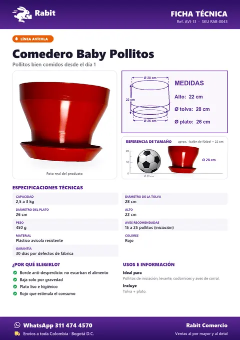 Ficha técnica de Comedero Baby Pollitos