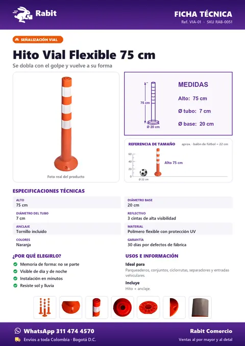 Ficha técnica de Hito Vial Flexible 75 cm