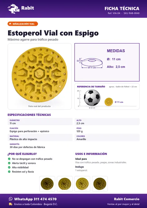 Ficha técnica de Estoperol Vial con Bástago (Espigo)