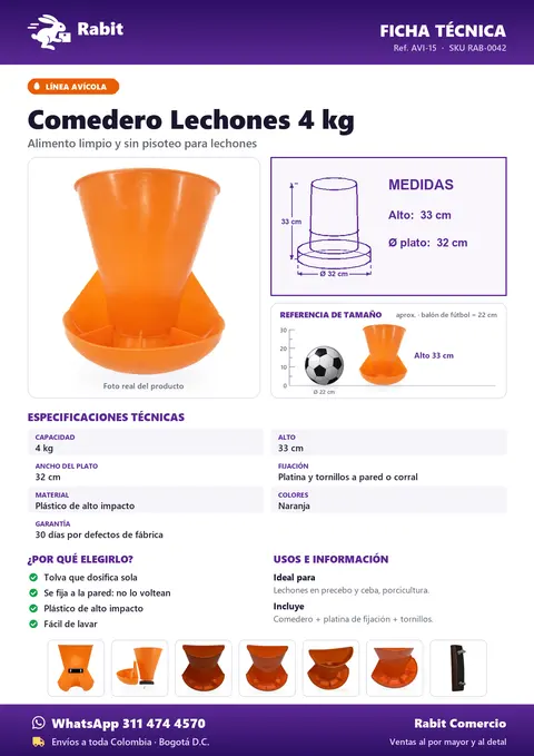 Ficha técnica de Comedero Lechones 4 kg