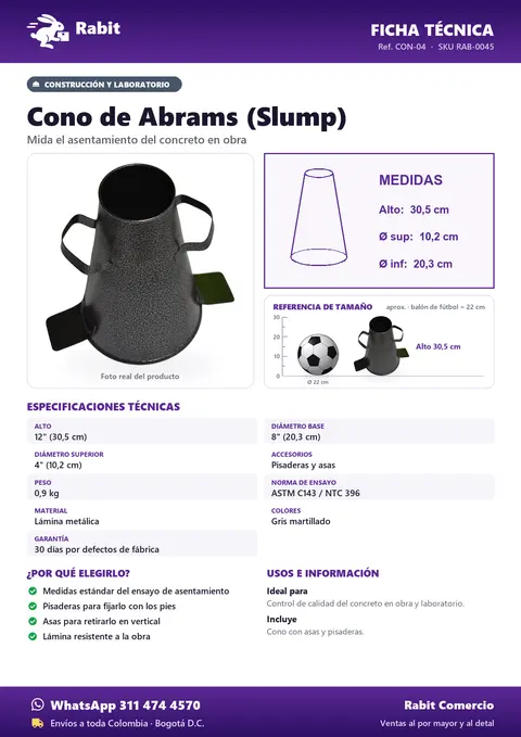 Ficha técnica de Cono de Abrams (Slump)