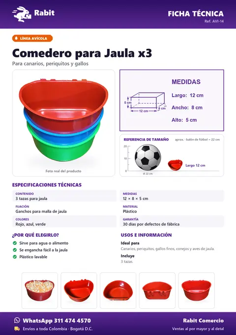 Ficha técnica de Comedero para Jaula x3