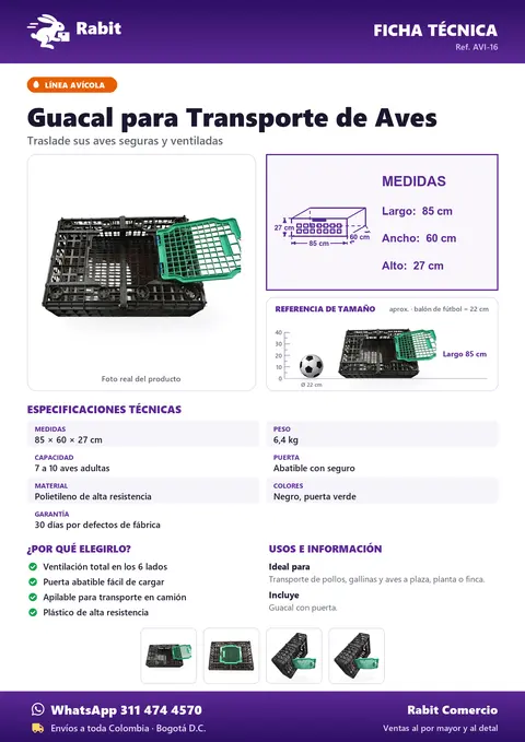 Ficha técnica de Guacal para Transporte de Aves