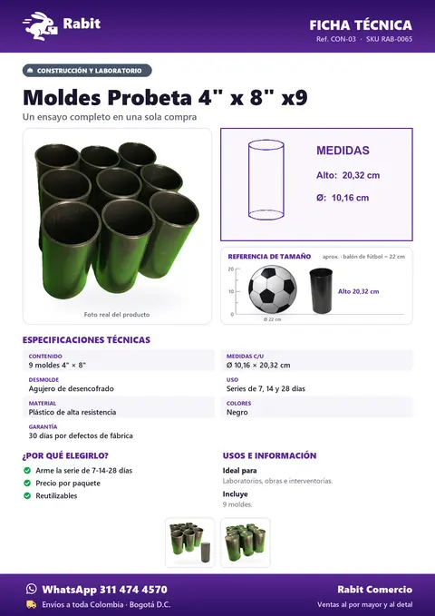 Ficha técnica de Moldes Probeta 4" x 8" x9