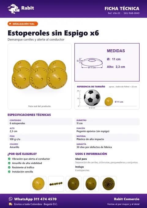 Ficha técnica de Estoperoles sin Espigo x6
